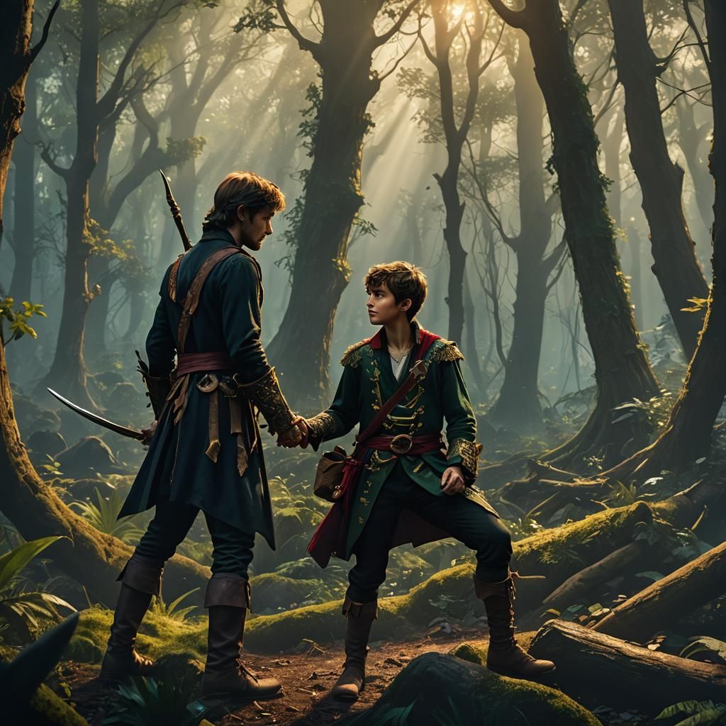 Peter Pan and Captain Hook Face-Off: Anime Art