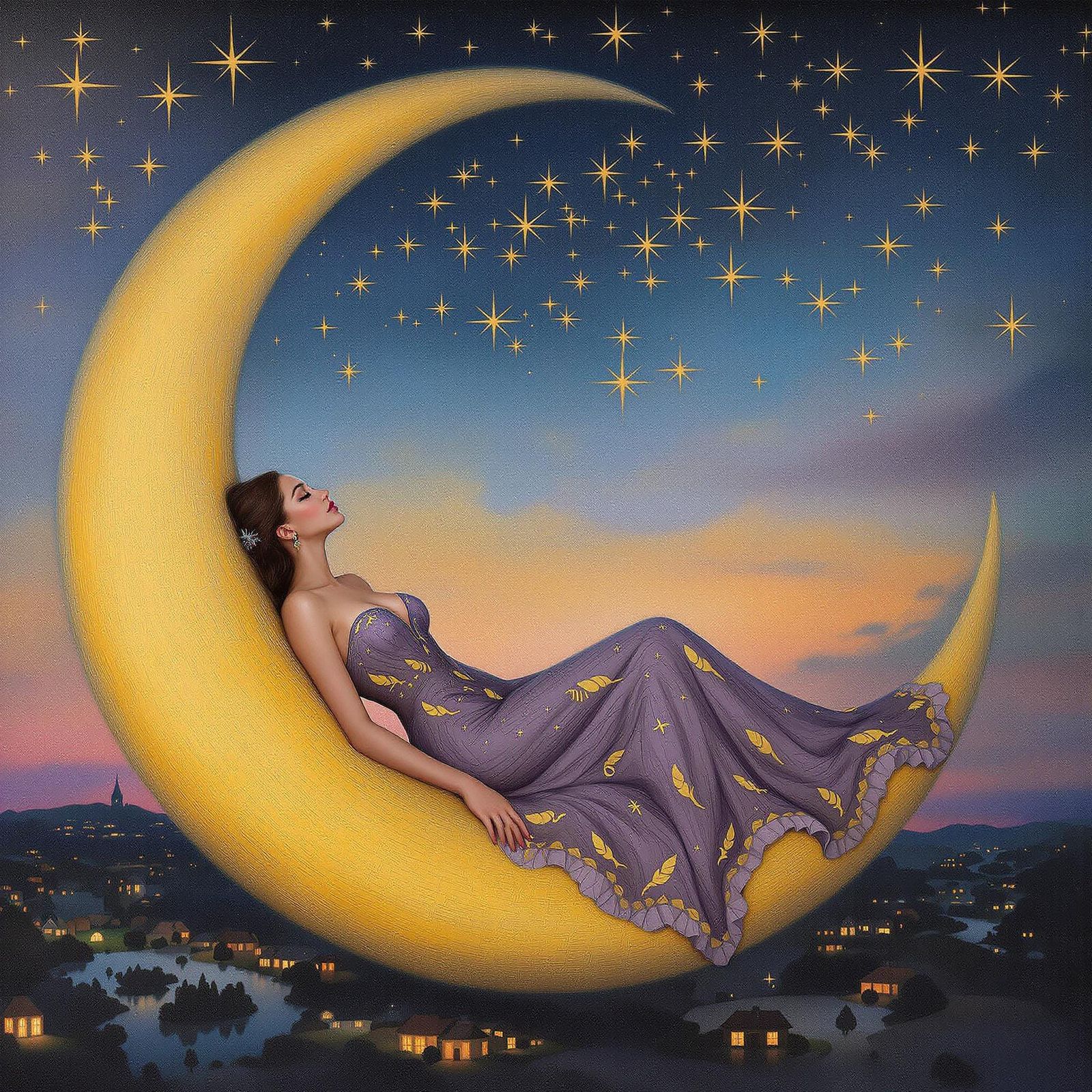 Ethereal Moonlit Serenade in Chagall Style