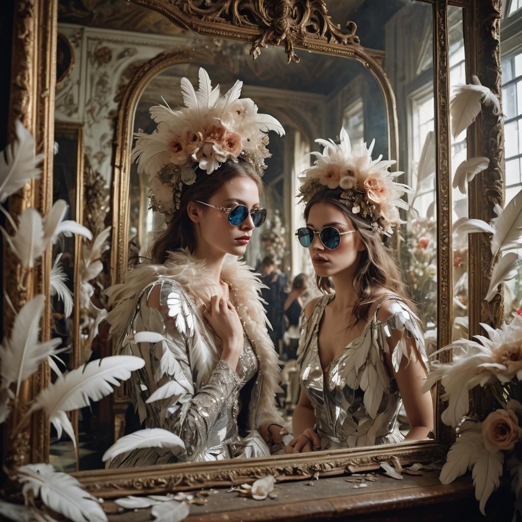 Mysterious Woman in Mirror Shades, Surreal Image