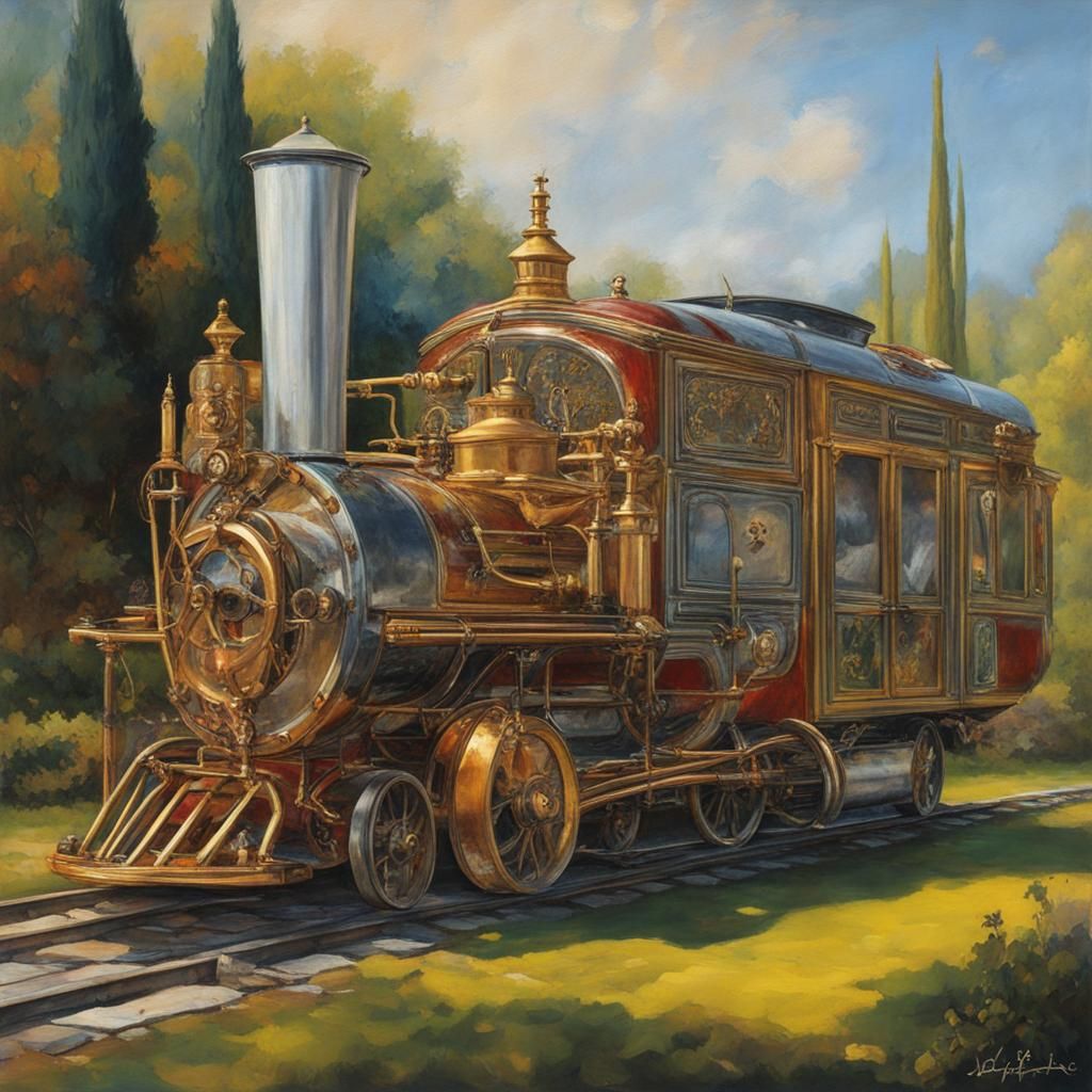 Caravan Park: Photorealistic Oil Painting in Art Deco Style