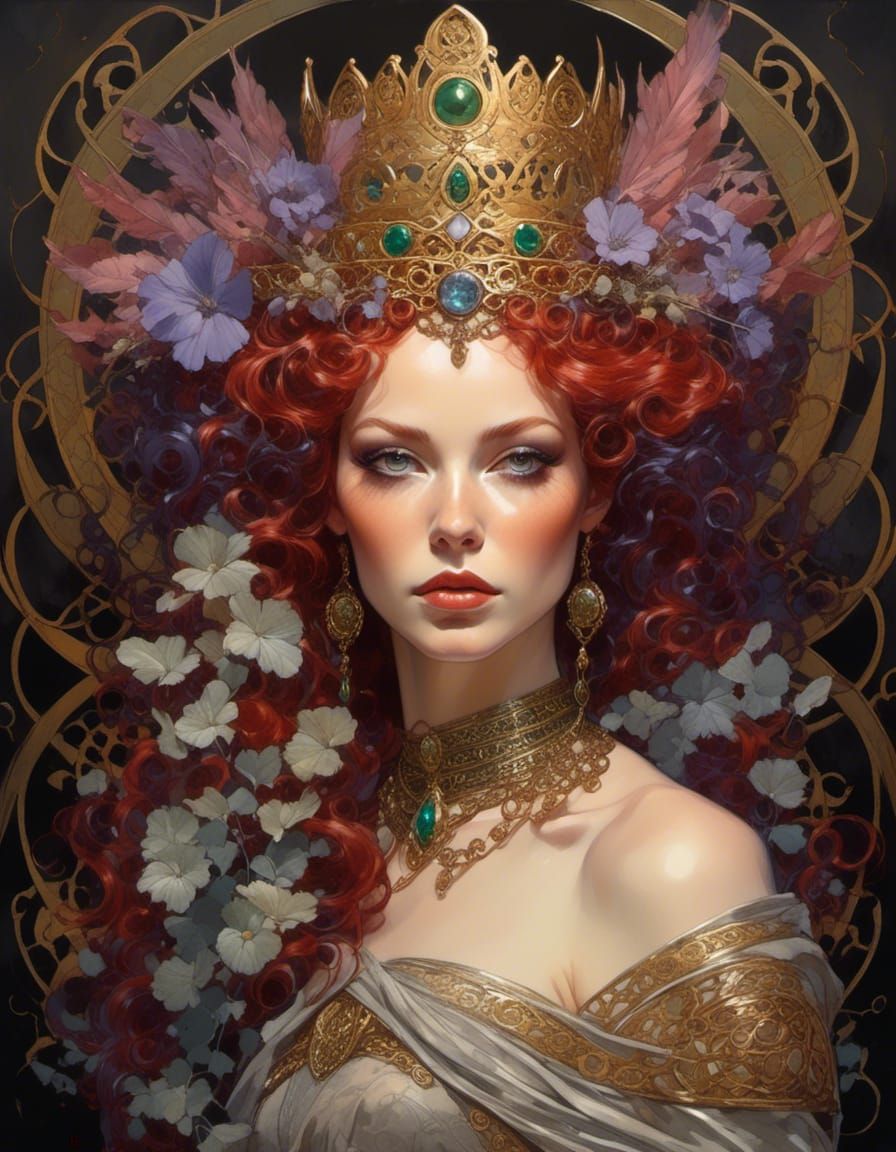 Red-Haired Celtic Queen Digital Art Masterpiece
