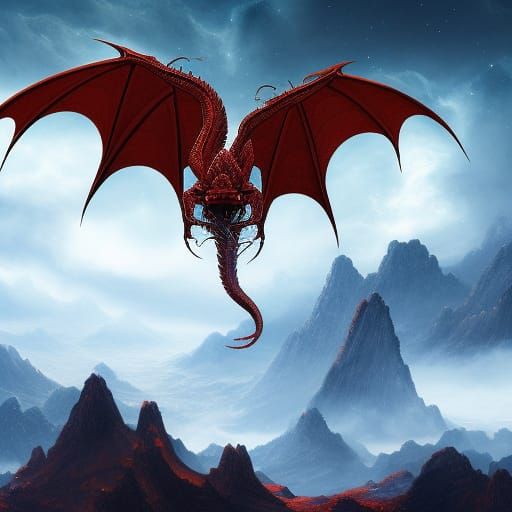 Red Dragon Soaring Through Starry Sky