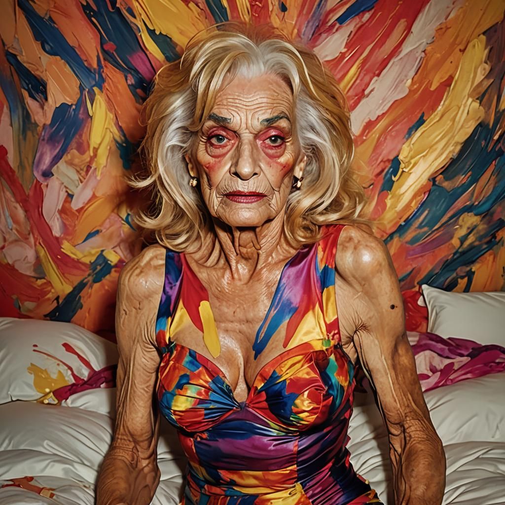 Expressionist Transvestite Model in Lavish Bedroom