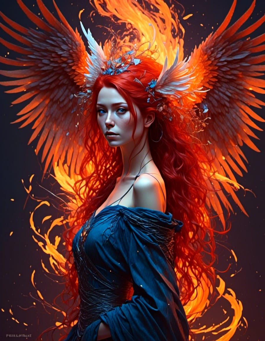 Fiery Pheonix Witch with Neon Magic
