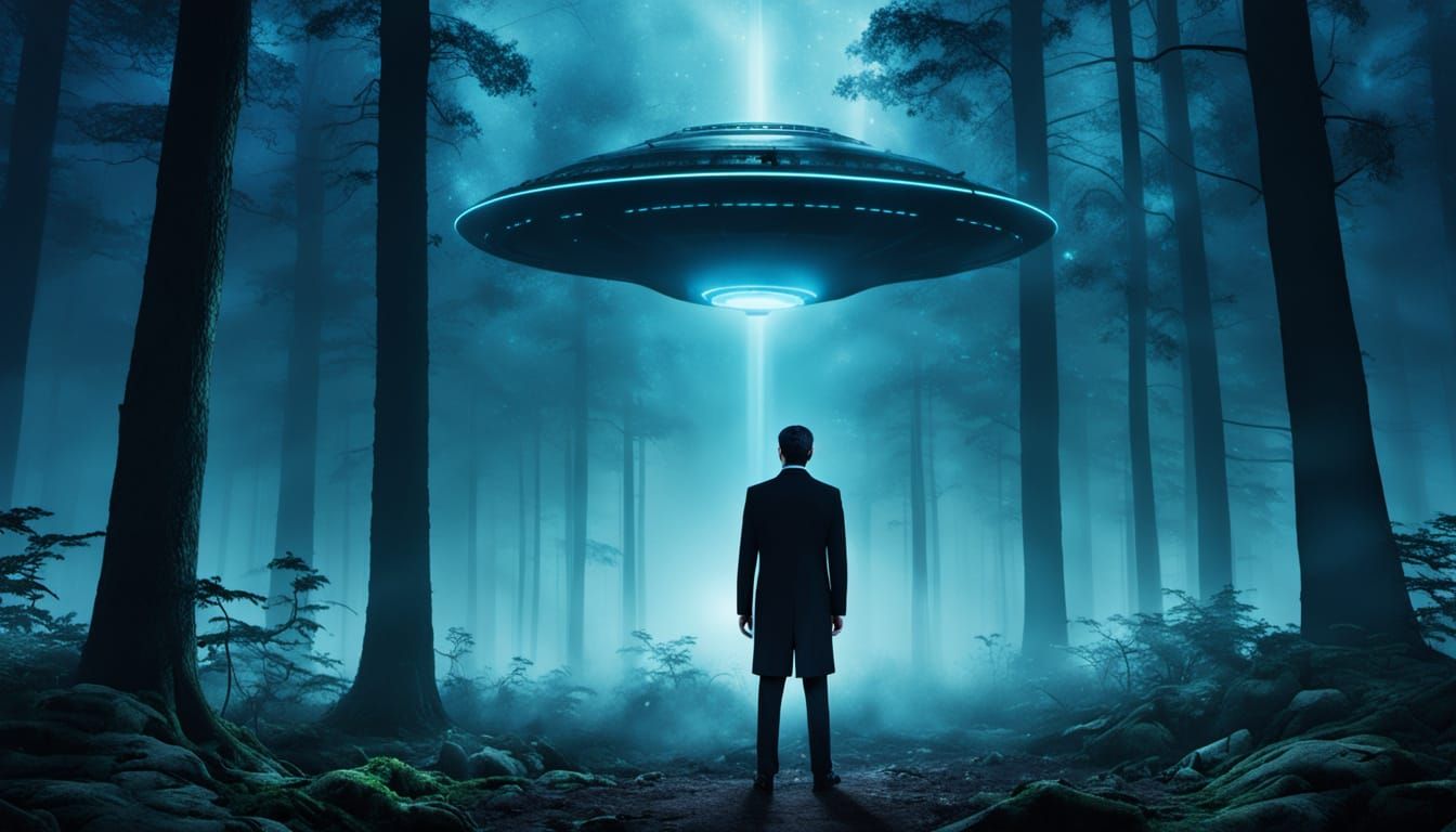 Mysterious Men in Black Agent Under UFO Light