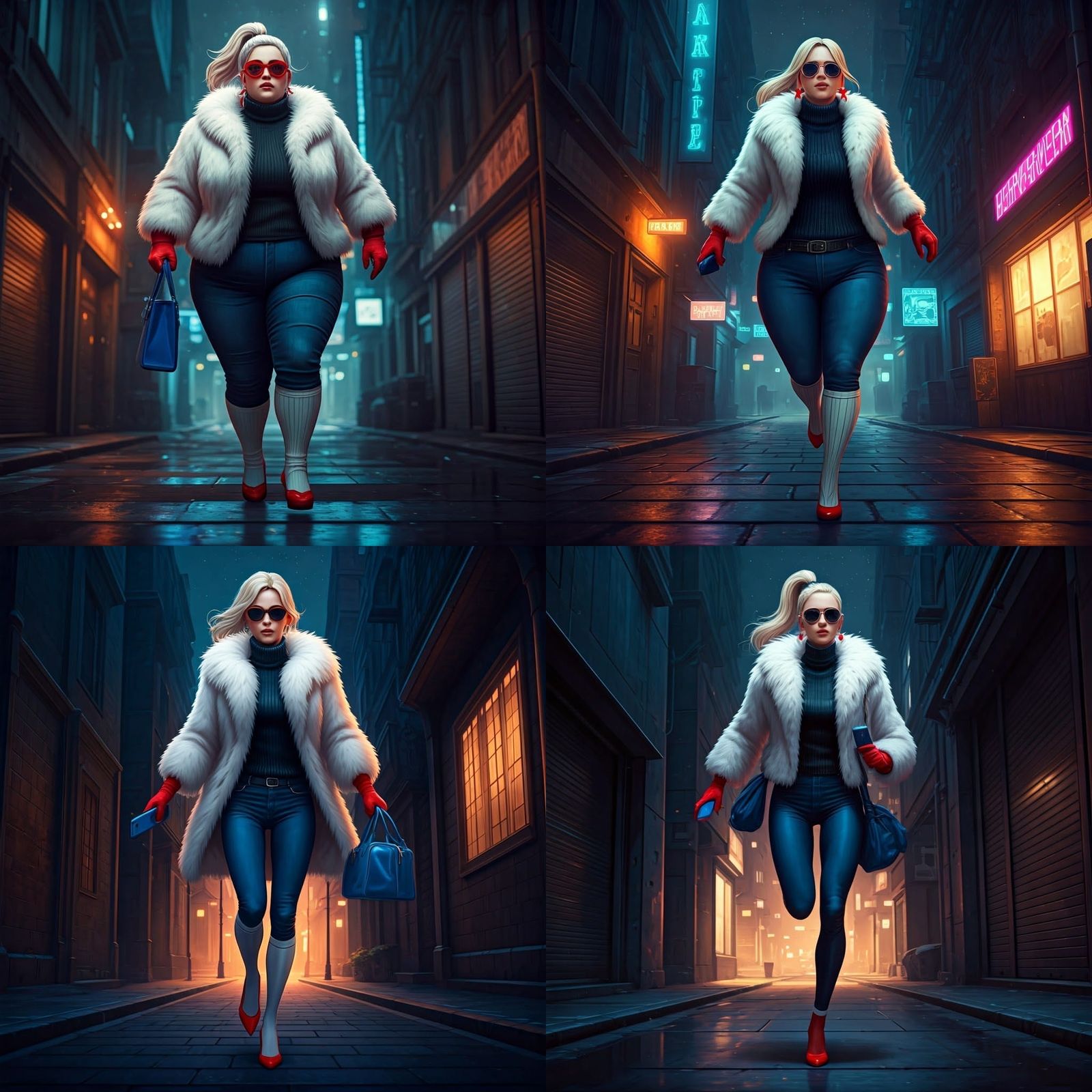 Samantha Liberty Runs at Night: Detailed Matte Painting