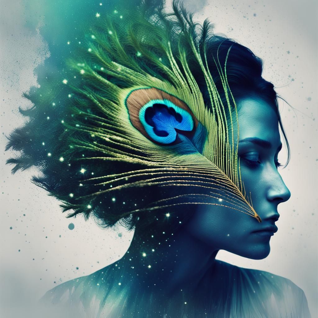 Peacock and Supernova Double Exposure in Vibrant Colors