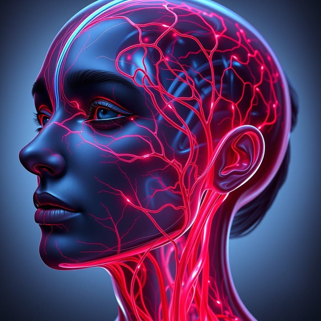 Hyper-Realistic 3D Head: Detailed Blood Circulation System