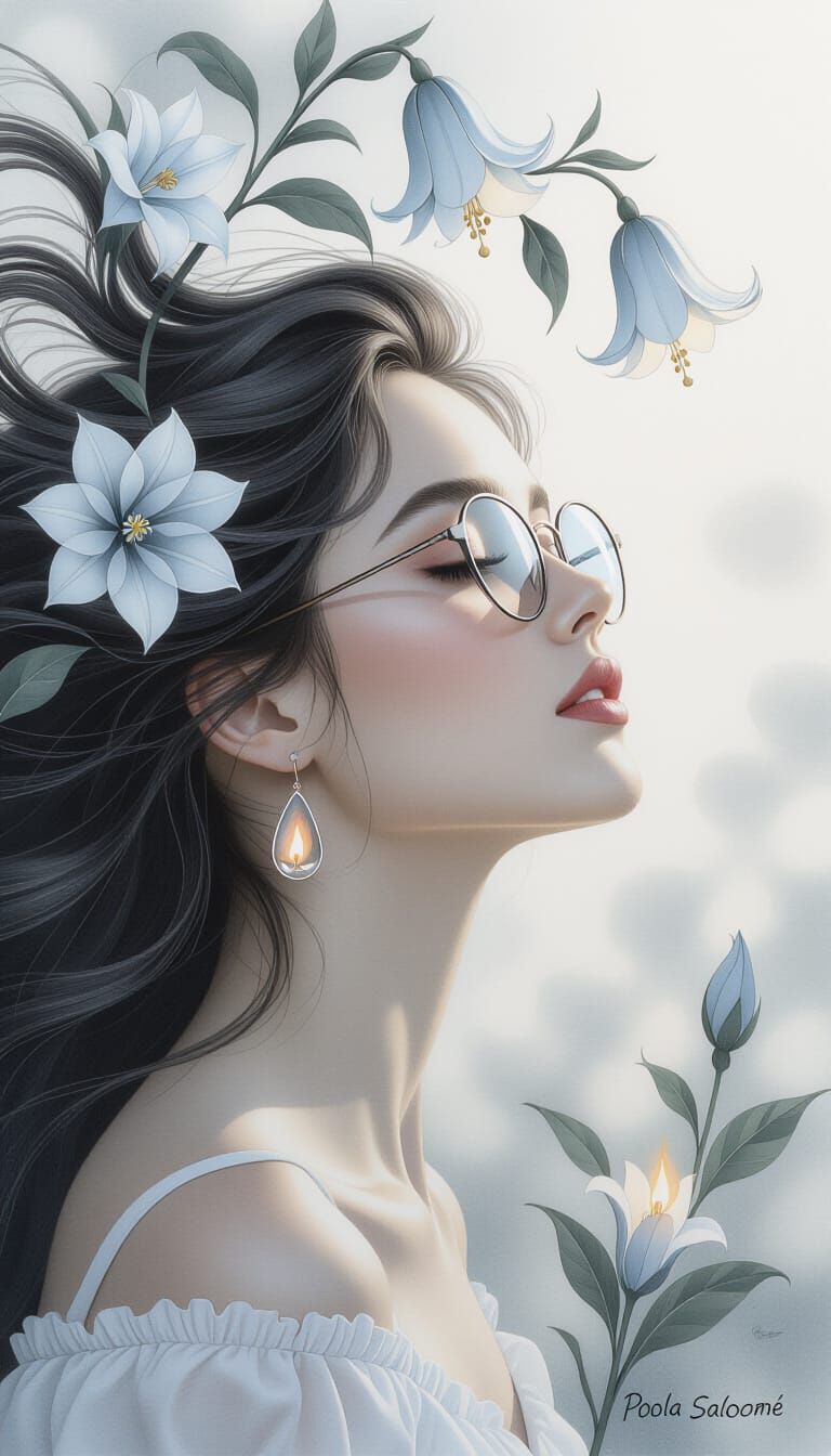 Graphite Portrait of Woman with Flame Earrings