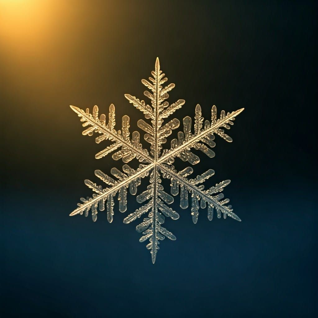 Delicate Fractal Snowflake in Warm Golden Light