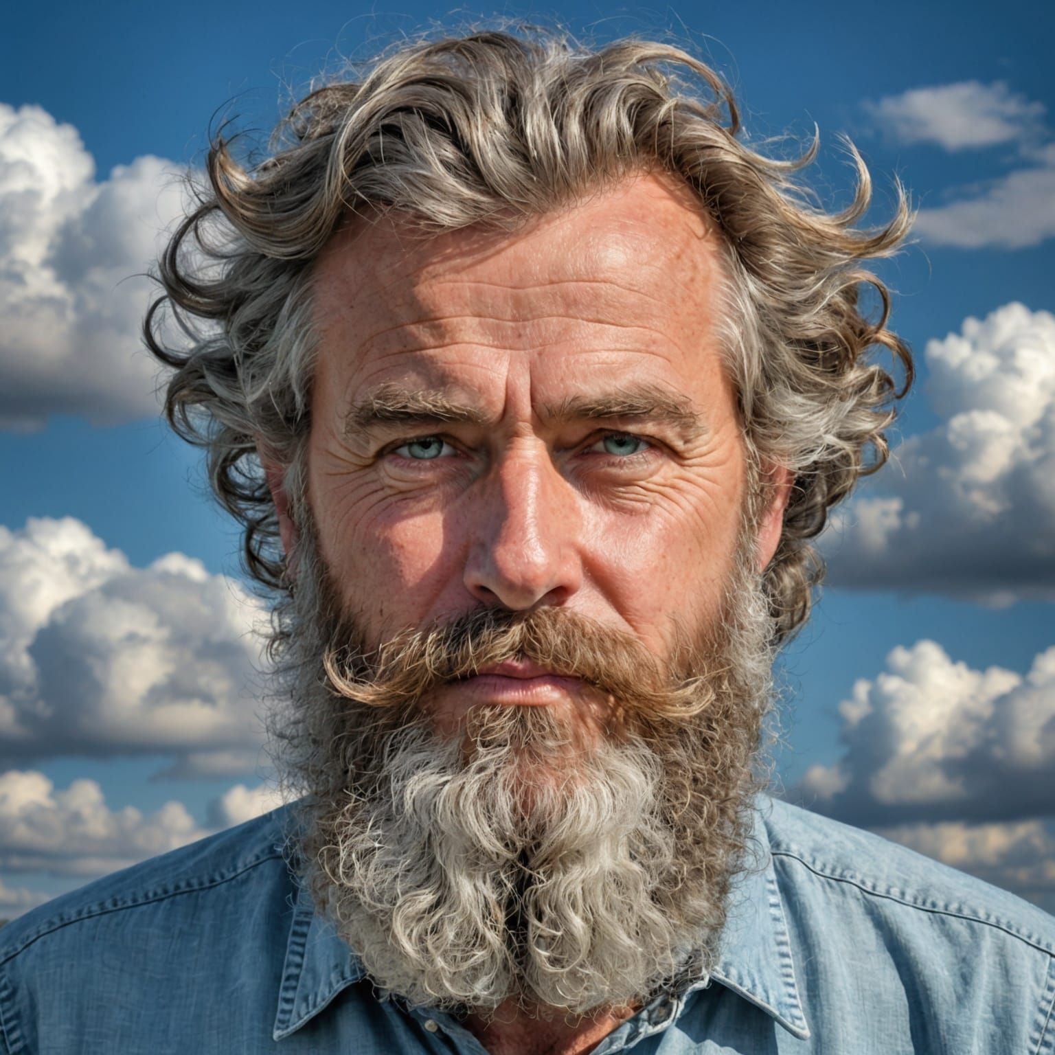 a whimsical beard that looks like clouds