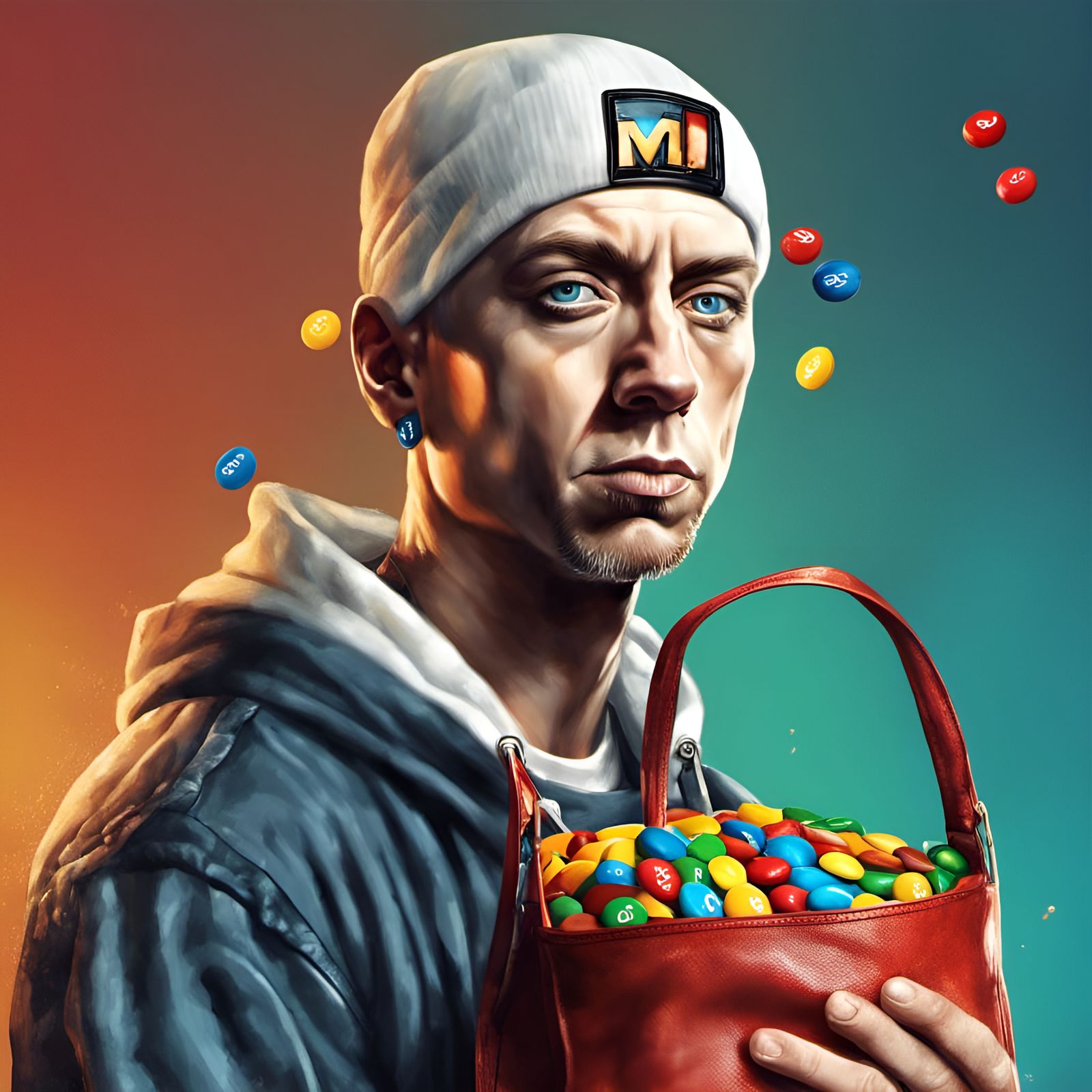 Eminem Portrait with M&Ms, Digital Illustration