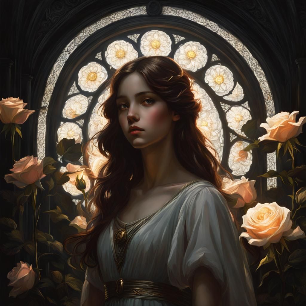 Radiant Rose in Dark Room, Waterhouse Style
