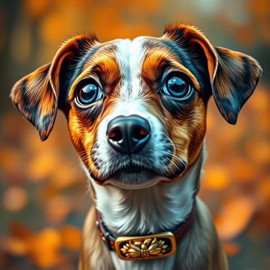 Dog Portrait with Blue Eyes in Impressionistic Style