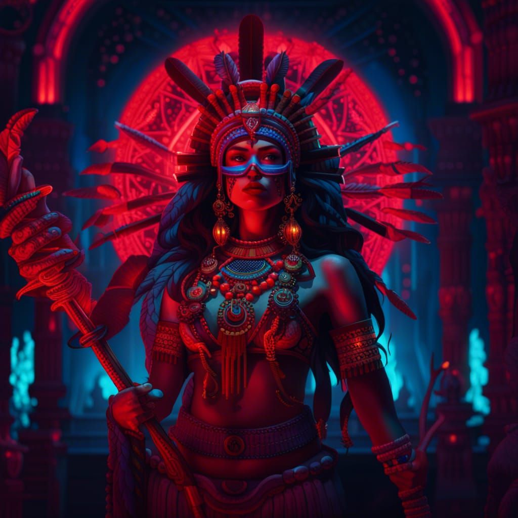 Aztec Priestess: Dark Fantasy Ritual in Gothic Art