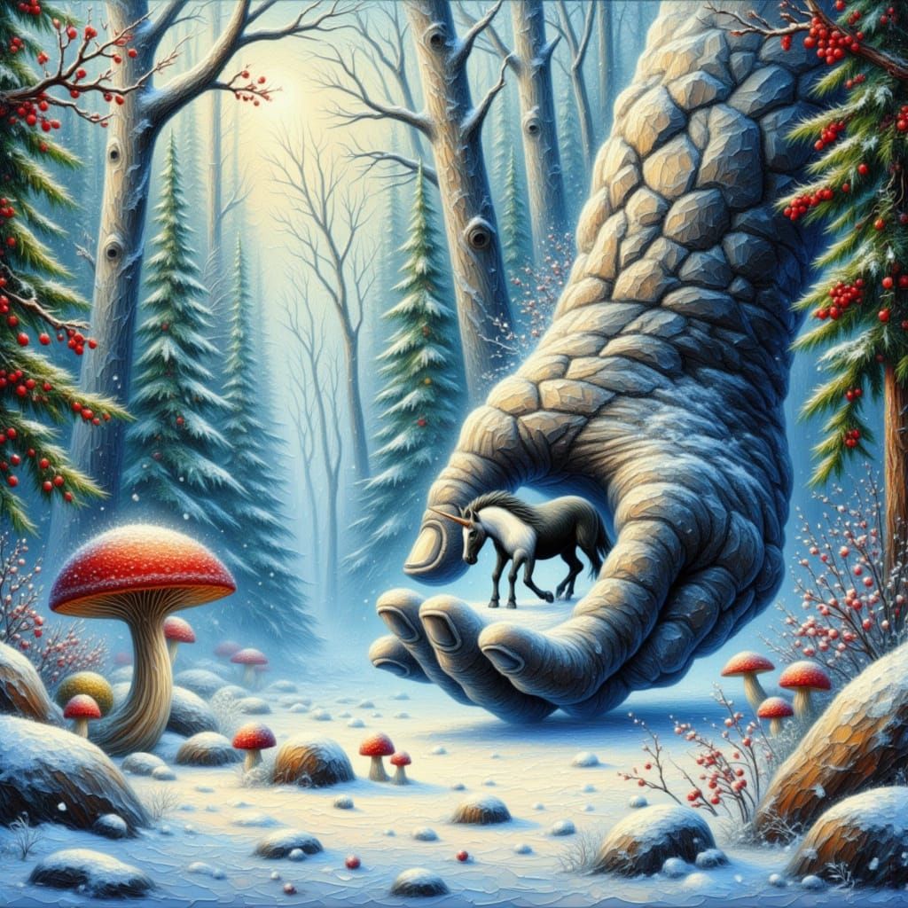 <lora:FiosCrackedImpasto:1.0> <lora:Hennie Impasto:1.0> <lora:Alchemie Wizard:1.0>  A illustration of a giant hand made ...