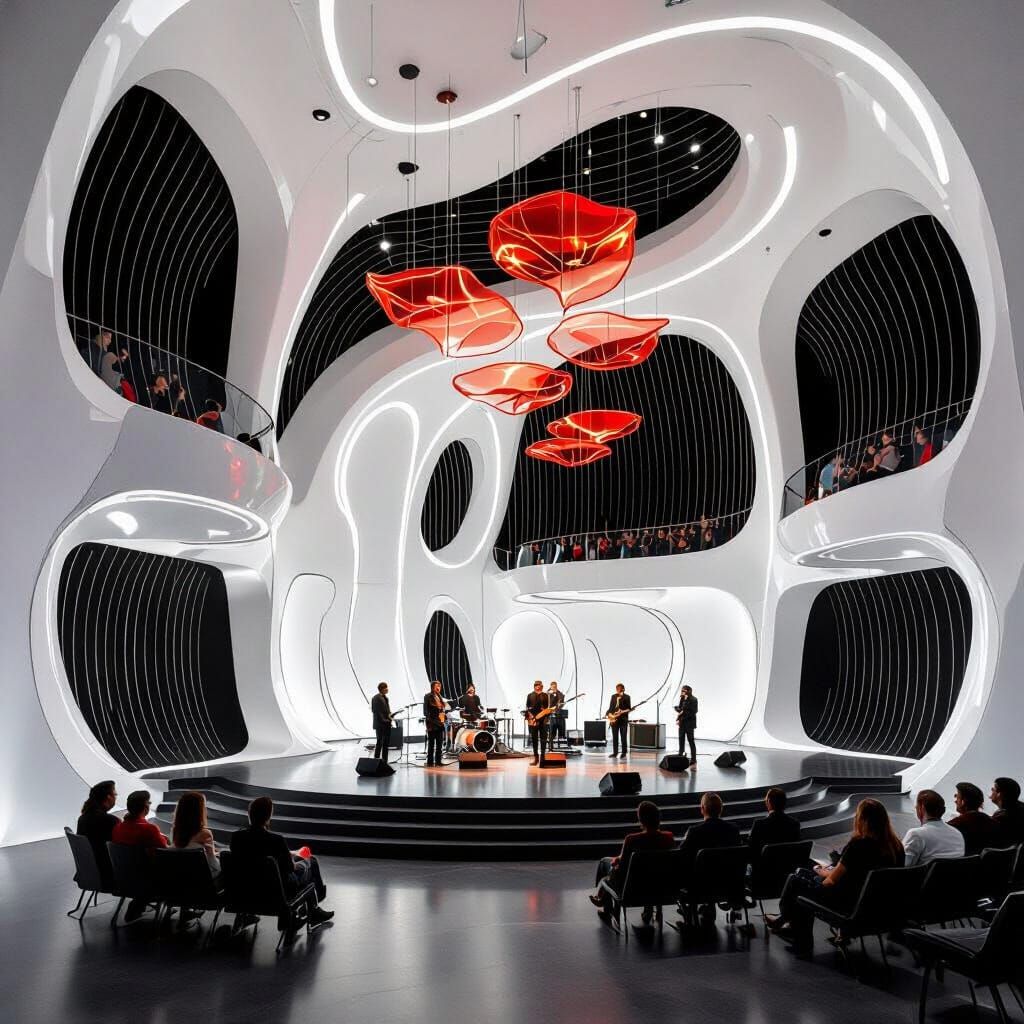 Futuristic Auditorium with Organic Design and Ambient Lighti...