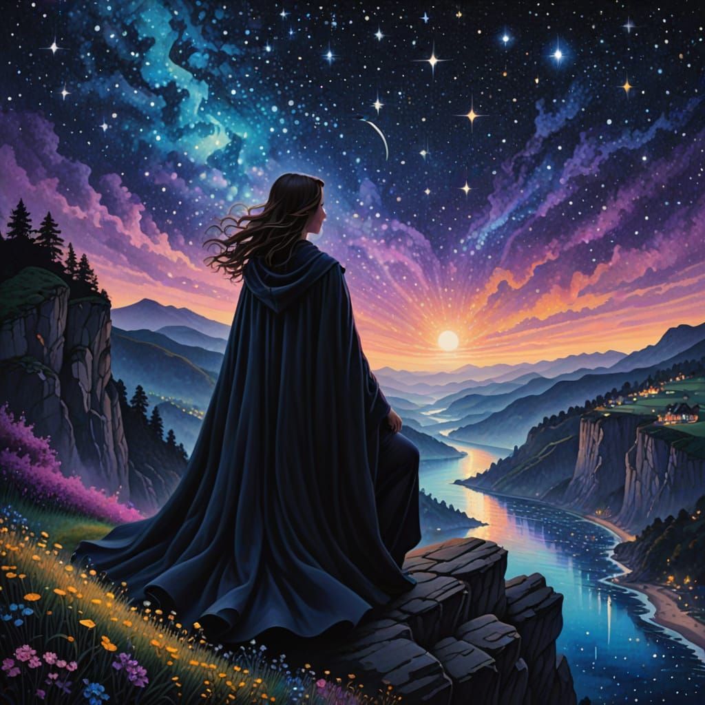 Enchanted Celestial Beauty in Pointillist Masterpiece