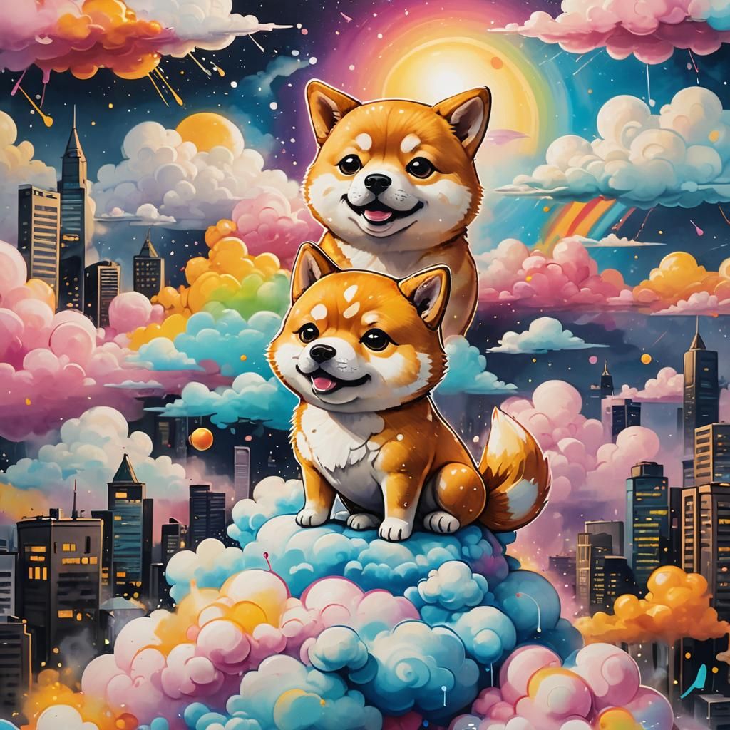 Chibi Shiba in Graffiti Art Style