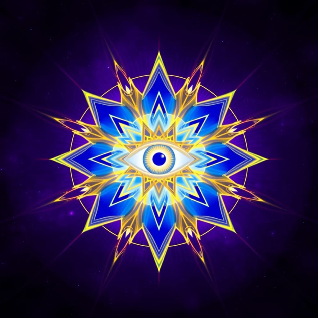 Cosmic Blue Eye Illuminates Geometric Mandala