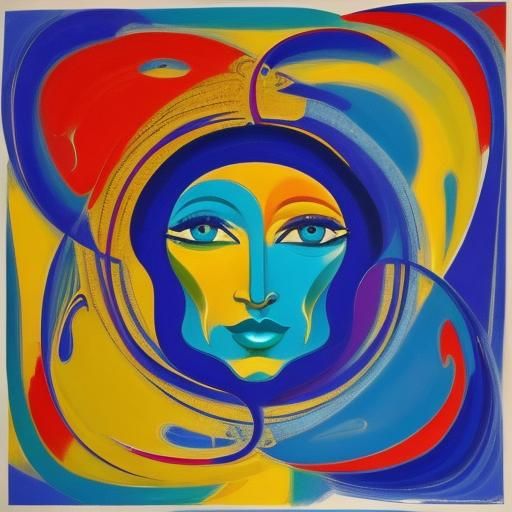 Vibrant Abstract Portrait of Young Woman in Op Art Style