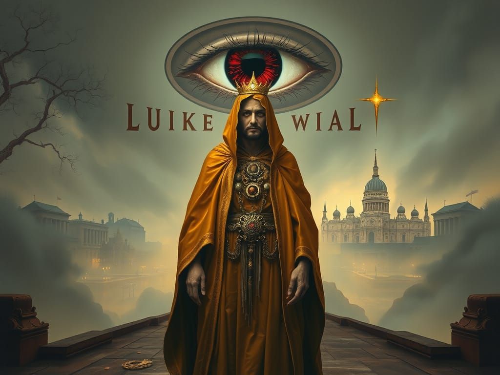 Surreal Figure at Twilight Crossroads in Judgment