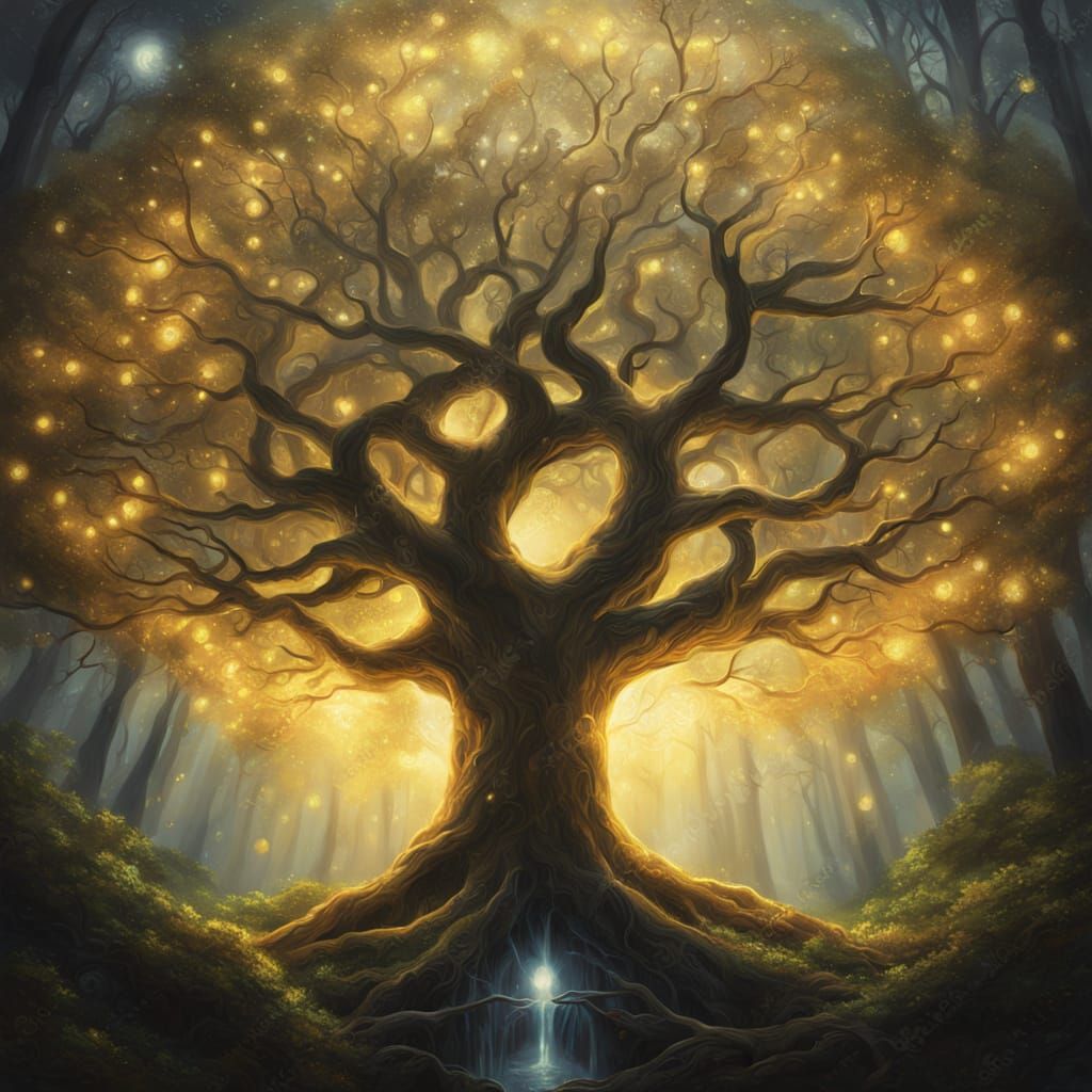 Tree of Life with Golden Halo, Oil Painting