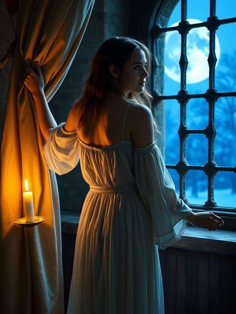 Medieval Woman in Moonlight, Fantasy Art