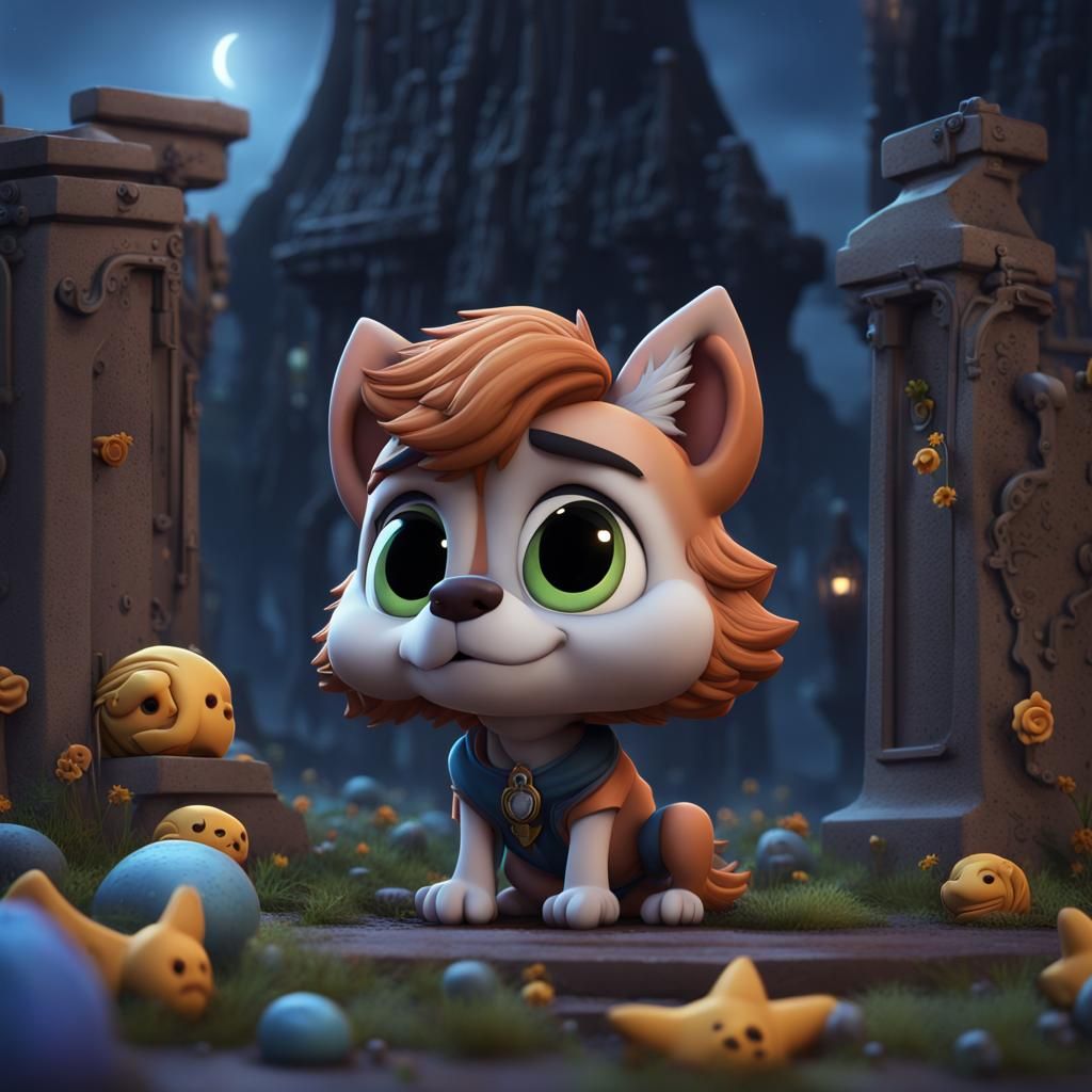 Sad Anthropomorphic Wolf in Chibi Pixar Style