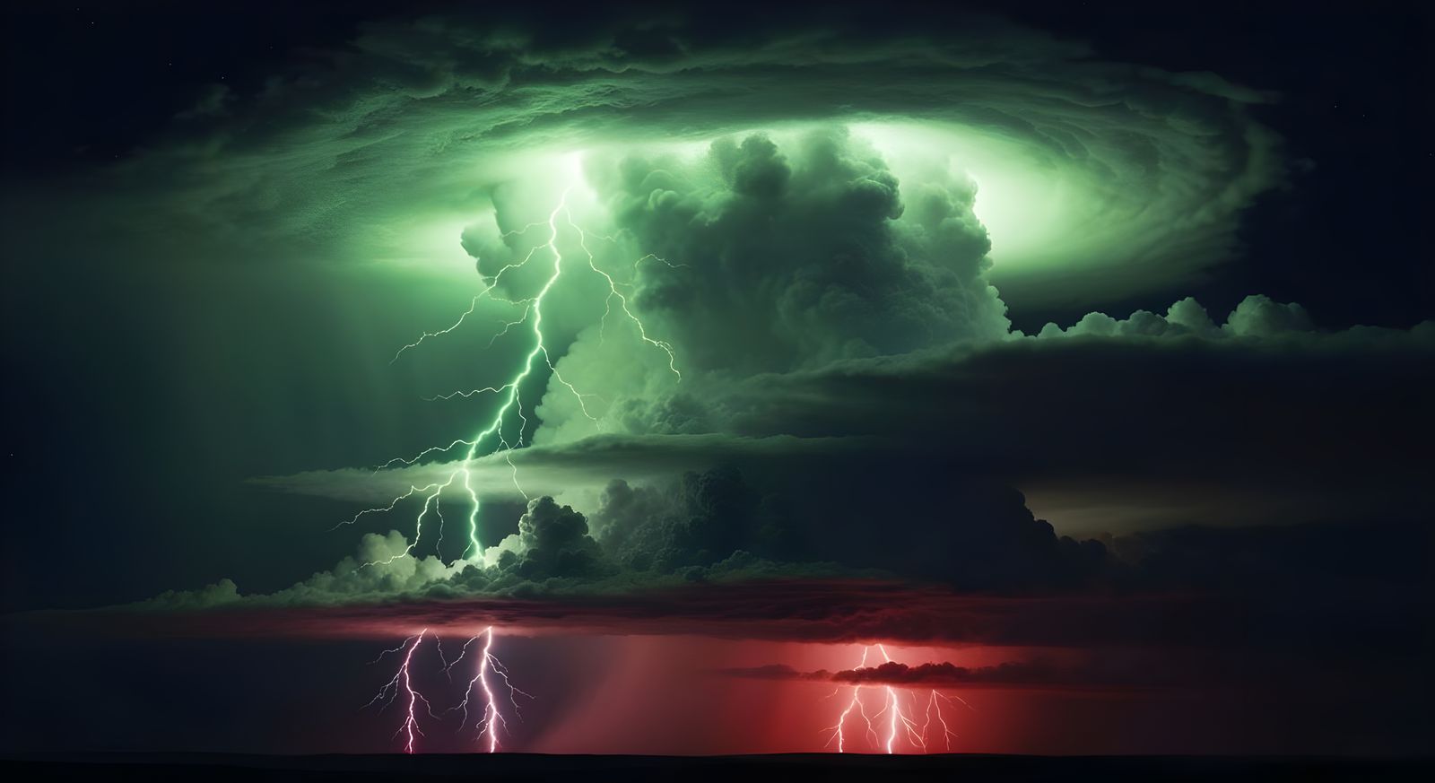 Neon Lightning Storm Cloud Formation in Style of Photorealis...