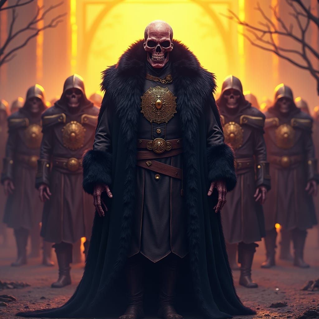 Regal Undead Militia Leader in Dark Fantasy Scene