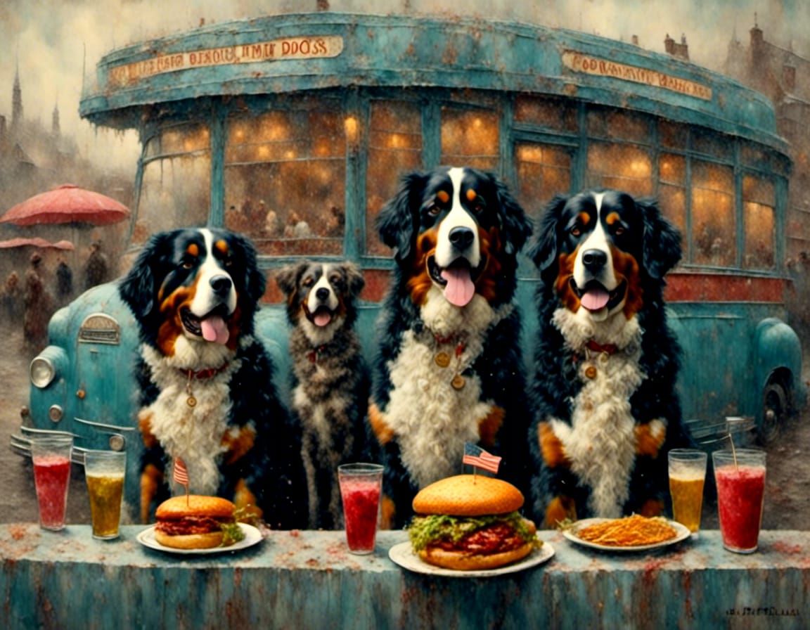 Bernese Mountain Dogs at 1963 Burger Shop