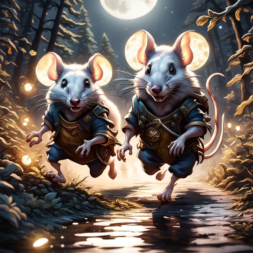 Mice in Peril: Badger Chase Under Moonlight