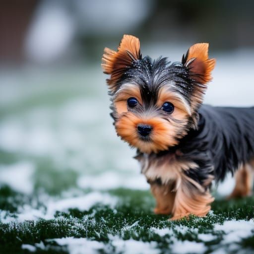 Yorkie Puppy's Joyful Run in First Snowfall