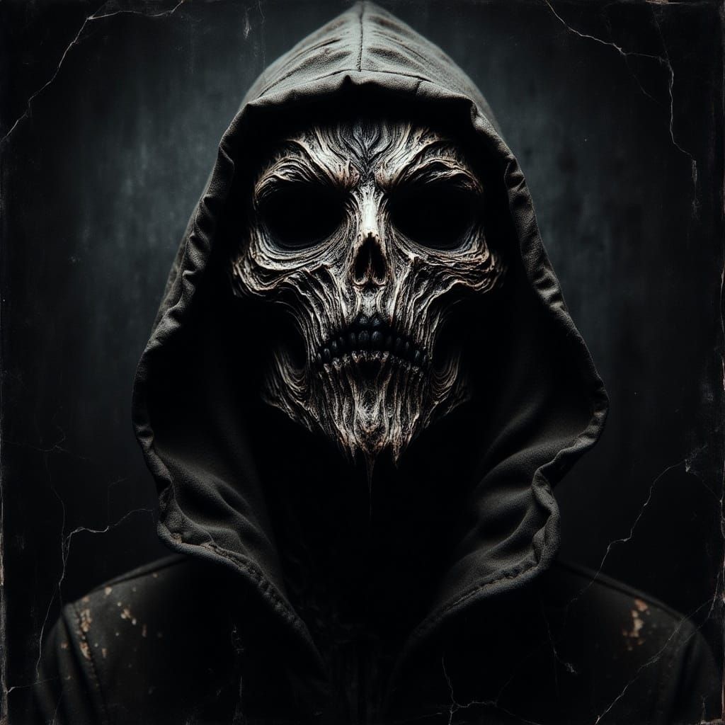 Mystical Figure in Shadows with Masks, in Chiaroscuro Style