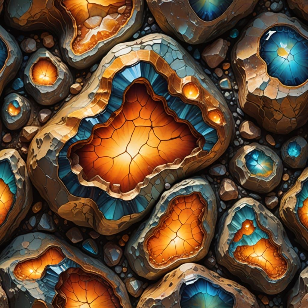 Macro Rock Formation with Glowing Minerals