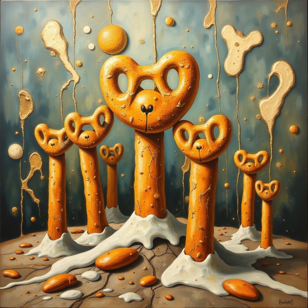 Abstract Art with Divine Oil and Pretzel People Elements