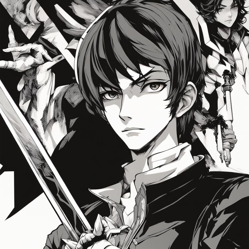 Teenager Fighting Demon in Dark Forest Illustration