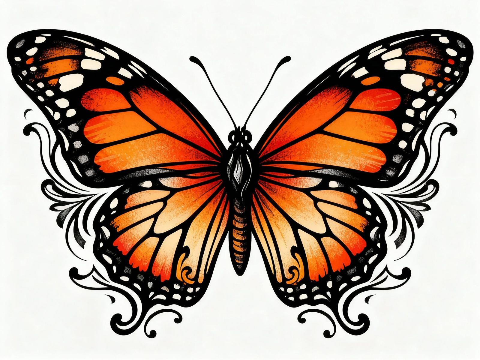 Tattoo Style Monarch Butterfly Art