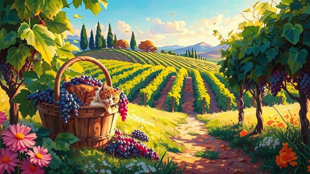 Vibrant Vineyard Scene in Thick Impasto Style