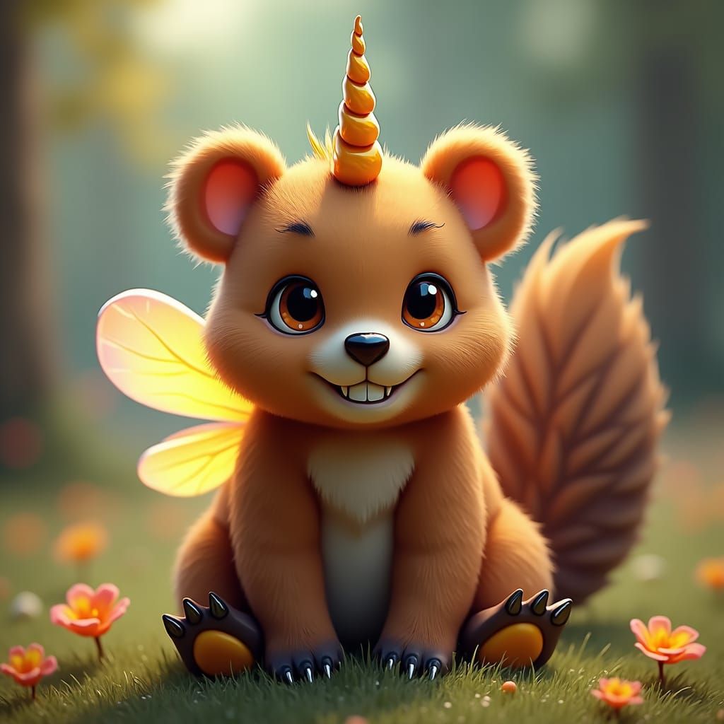 Whimsical Bear Cub Hybrid in Fantasy Art Style