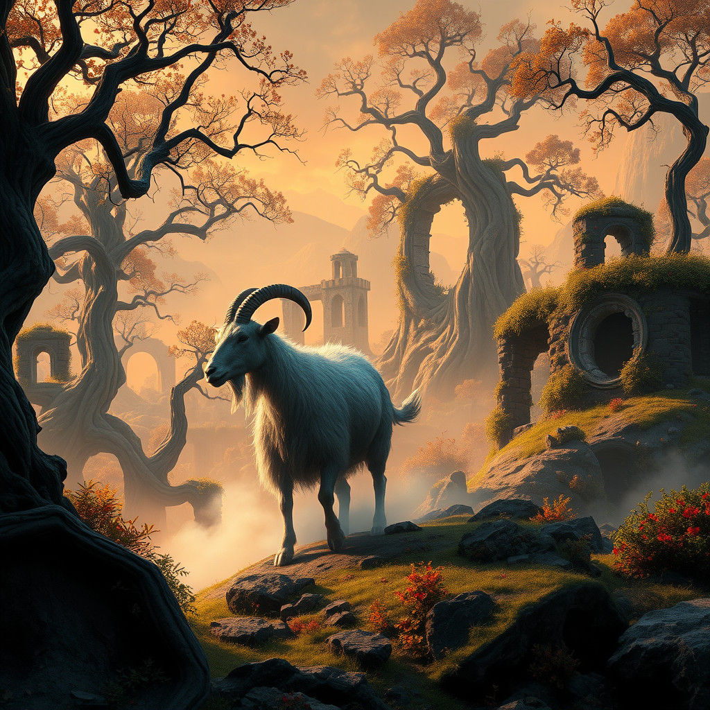 Majestic Goat in Dreamlike Landscape