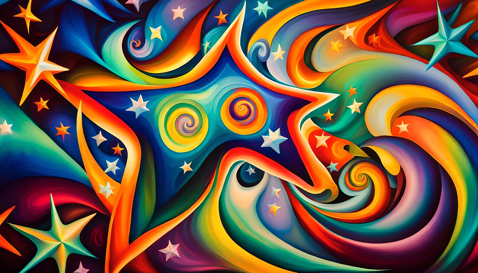 Iridescent Stars Connected in Plasma Maelstrom: Impasto Pain...