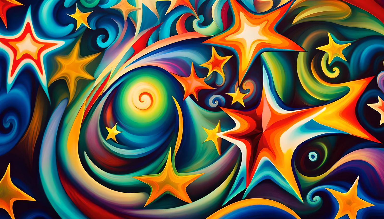 Iridescent Stars Connected in Plasma Maelstrom, Naive Art