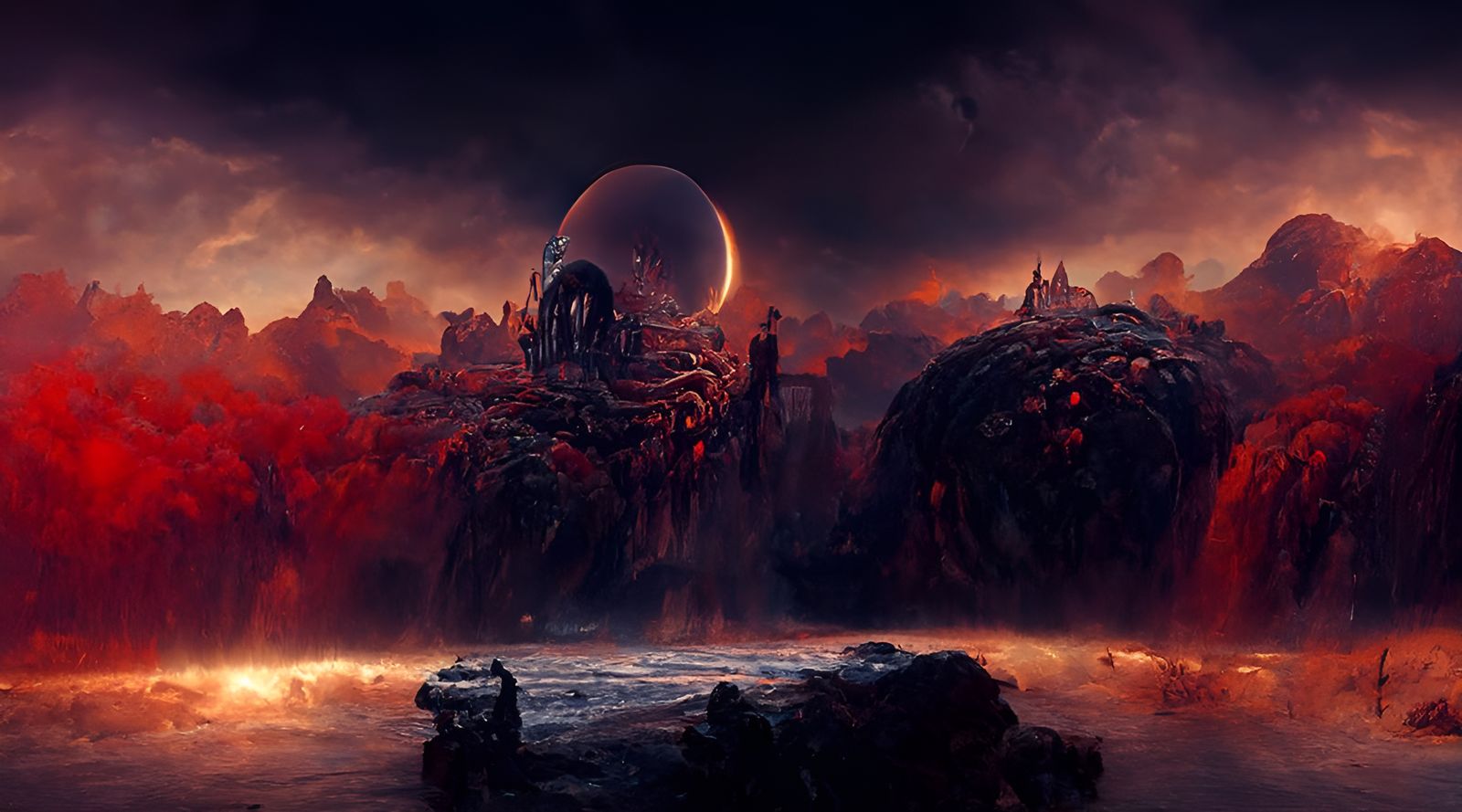 Sinister Mechanical Planetscape in Hyperrealism Style