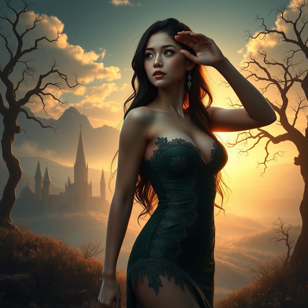 Ethereal Fantasy Maiden in Dreamlike Landscape