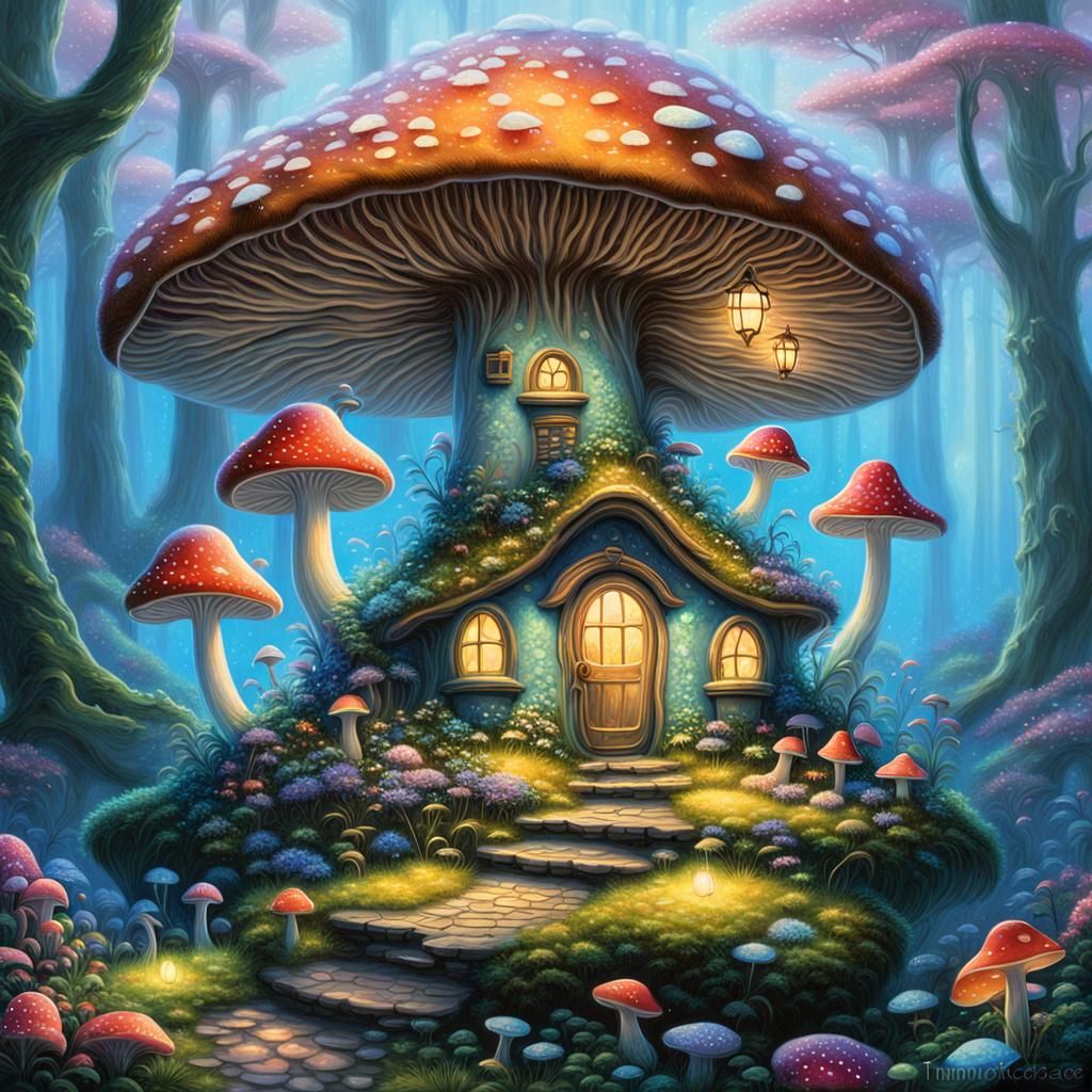 Enchanted Bioluminescent Forest Fairy Mushroom House