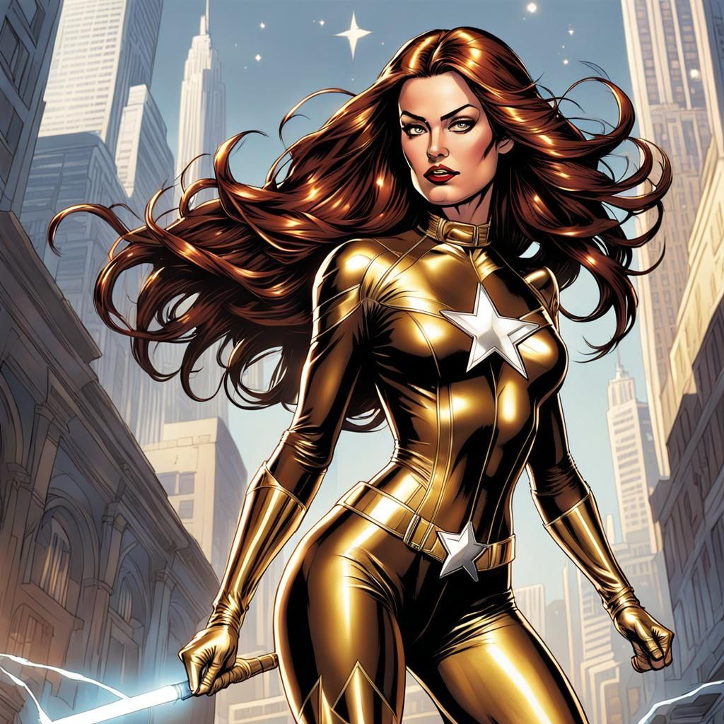 Italian Superheroine in Gold Catsuit: Comic Book Art