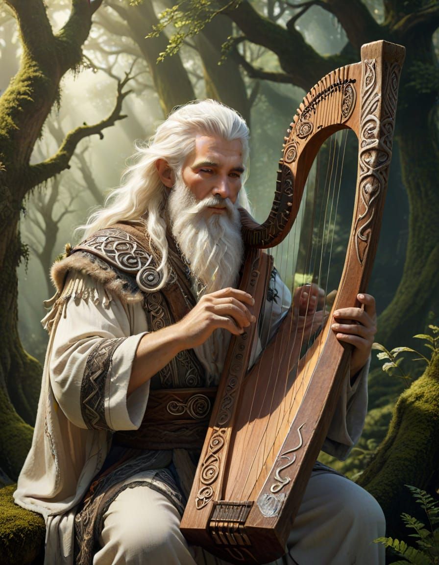 Druid Harpist in Enchanting Forest