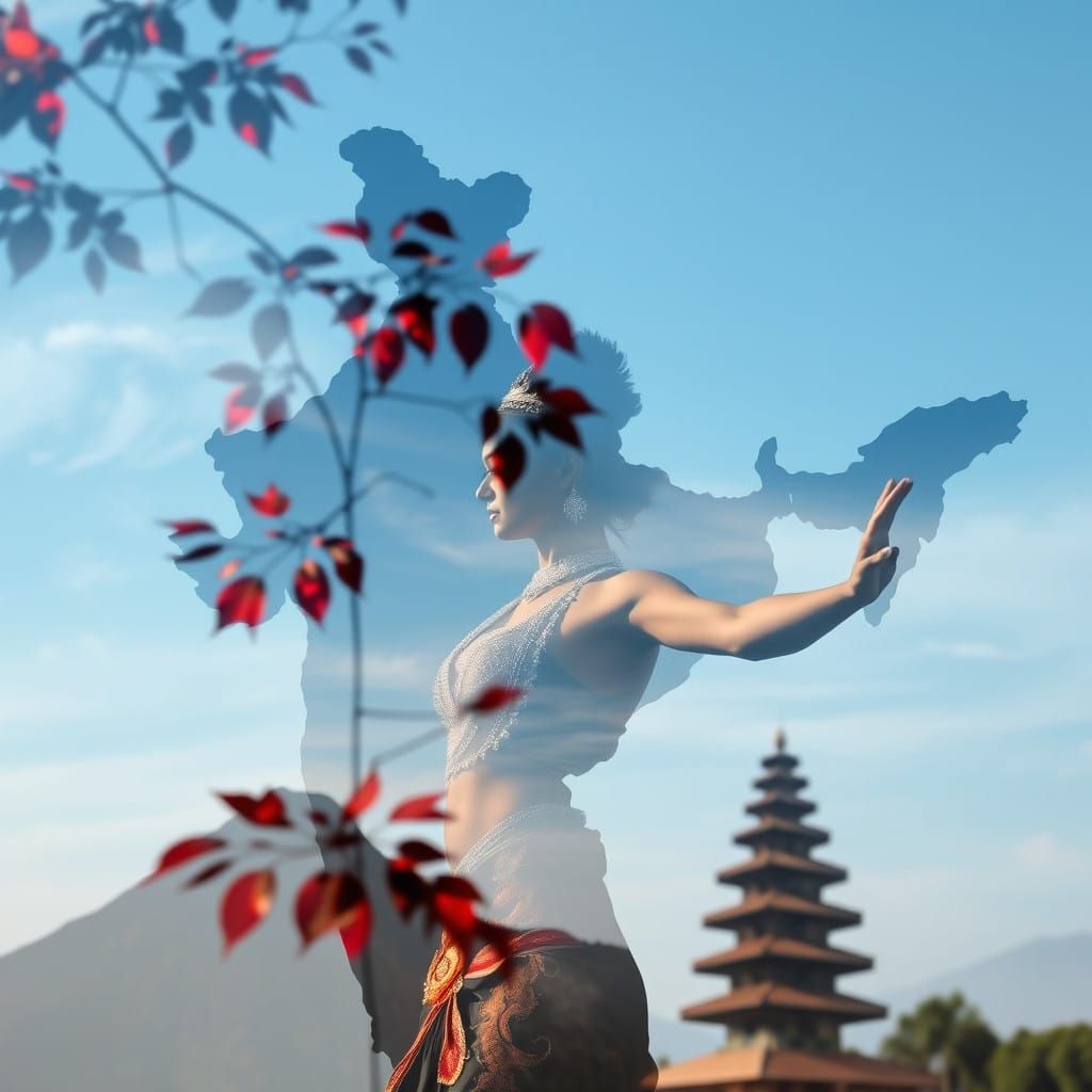 Double Exposure of India's Landscape and a Dancer